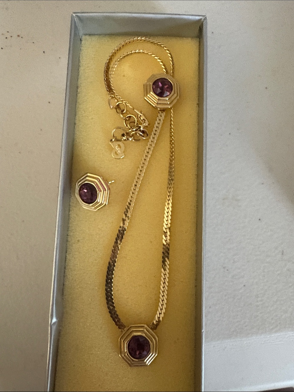 Dior Gold-Tone Necklace and Stud Earrings with Purple Stones